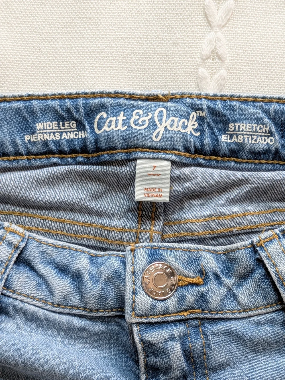 Cat & Jack Light Blue Embroidered Wide-Leg Jeans
